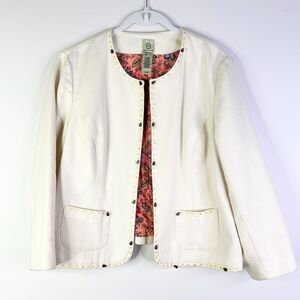 Belongings Blazer Women L Linen Cotton Paisley Lining Embellished Beads Sequins